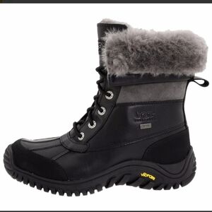 UGG Adirondack II Waterproof Lace-Up Boots in Black and Grey Suede